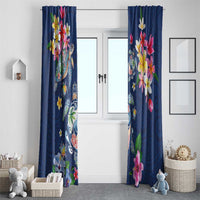 Hawaiian Turtles and Tropical Plants Window Curtain Blue Watercolor