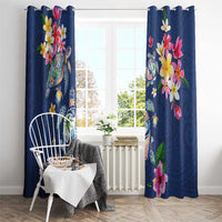 Hawaiian Turtles and Tropical Plants Window Curtain Blue Watercolor