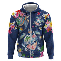 Hawaiian Turtles and Tropical Plants Zip Hoodie Blue Watercolor LT03 Zip Hoodie Blue - Polynesian Pride
