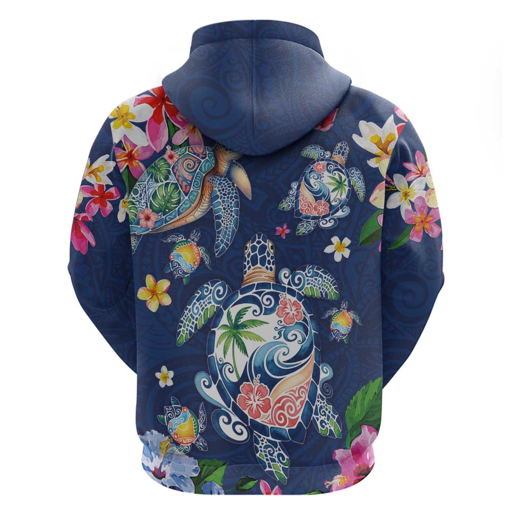 Hawaiian Turtles and Tropical Plants Zip Hoodie Blue Watercolor LT03 - Polynesian Pride