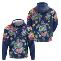 Hawaiian Turtles and Tropical Plants Zip Hoodie Blue Watercolor LT03 - Polynesian Pride