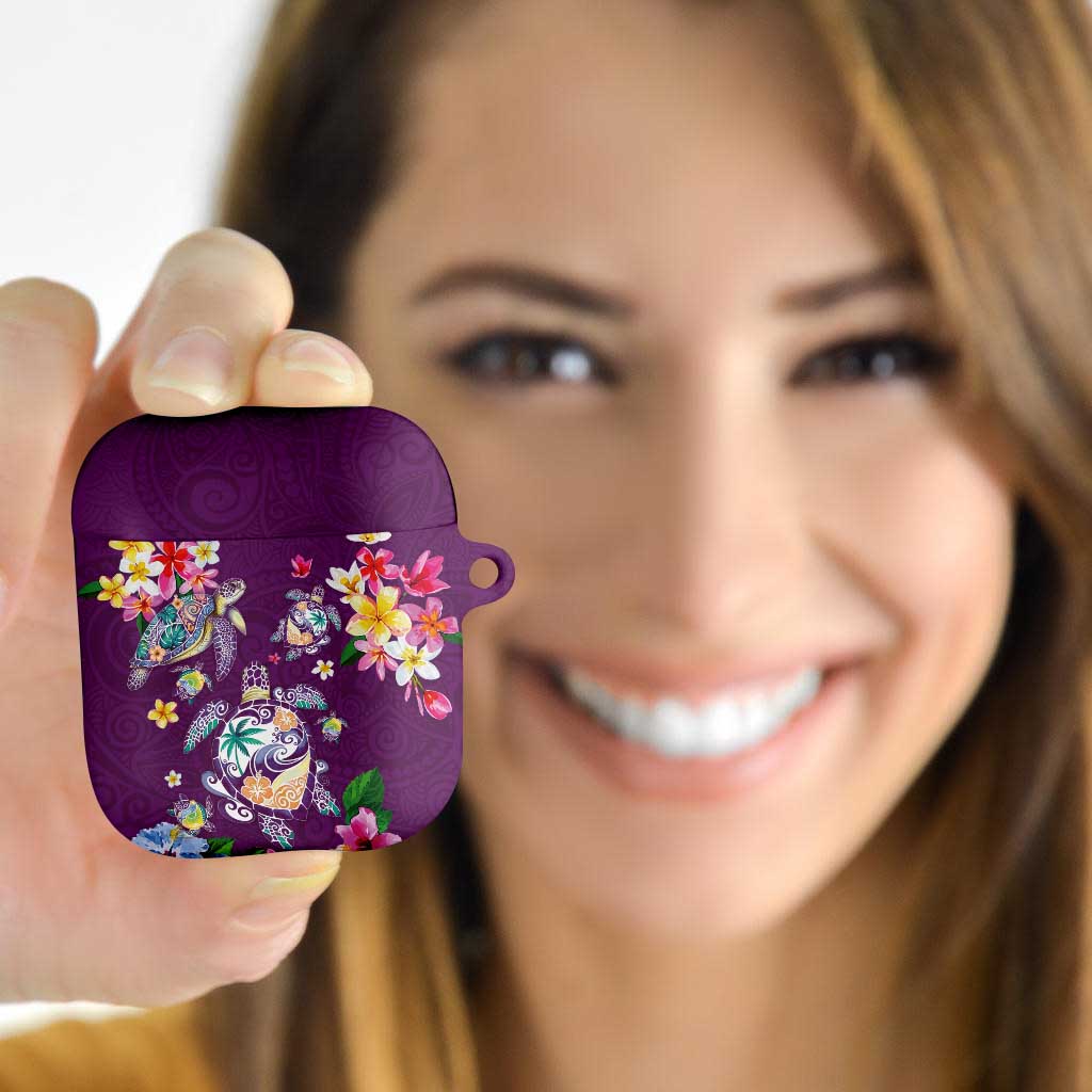 Hawaiian Turtles and Tropical Plants AirPods Case Purple Watercolor LT03 - Polynesian Pride