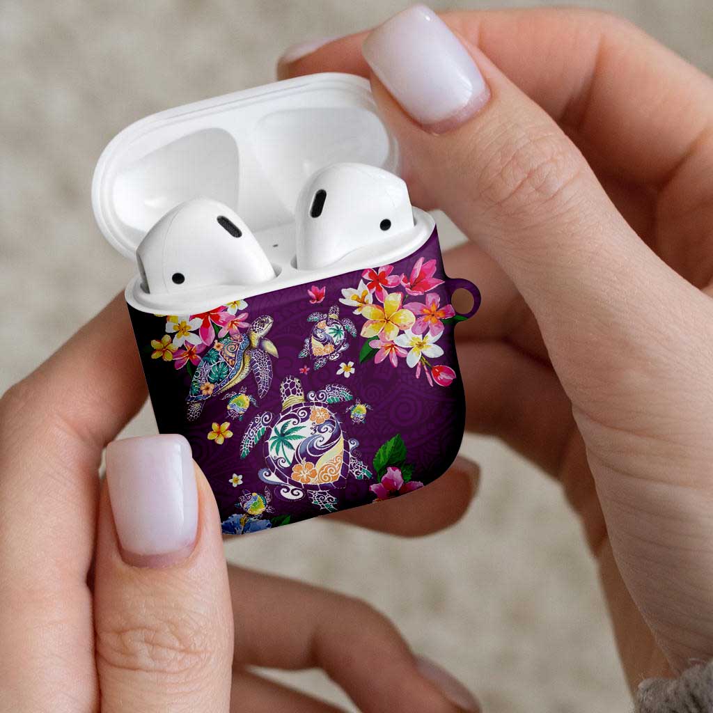 Hawaiian Turtles and Tropical Plants AirPods Case Purple Watercolor LT03 - Polynesian Pride
