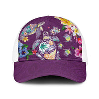 Hawaiian Turtles and Tropical Plants Baseball Net Cap Purple Watercolor