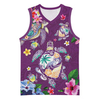 Hawaiian Turtles and Tropical Plants Basketball Jersey Purple Watercolor