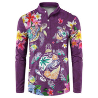 Hawaiian Turtles and Tropical Plants Button Sweatshirt Purple Watercolor