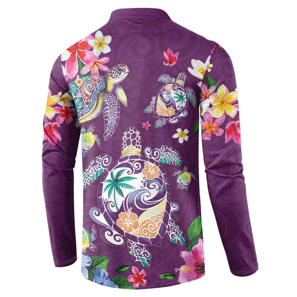 Hawaiian Turtles and Tropical Plants Button Sweatshirt Purple Watercolor