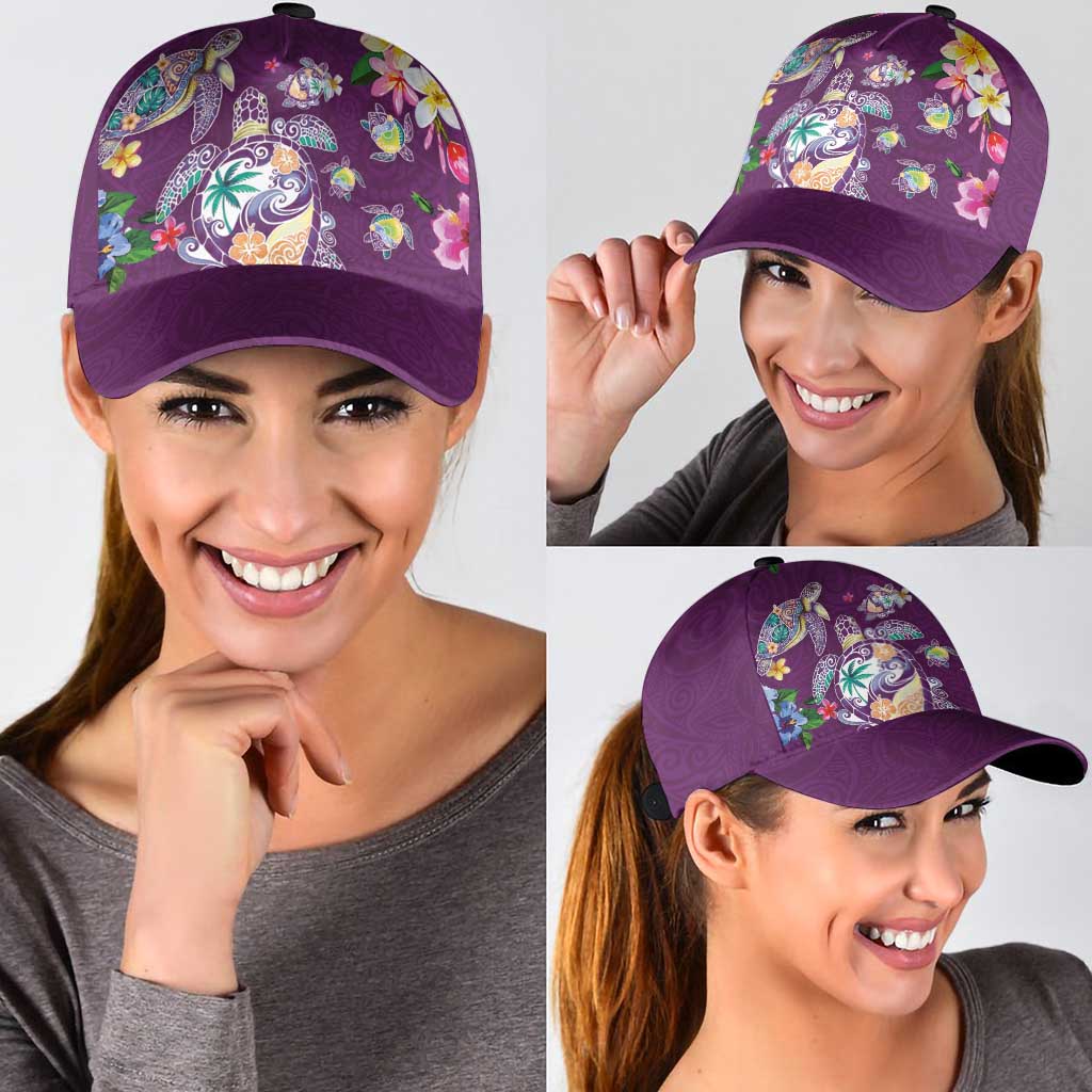 Hawaiian Turtles and Tropical Plants Classic Cap Purple Watercolor