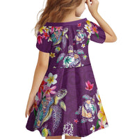 Hawaiian Turtles and Tropical Plants Family Matching Short Sleeve Bodycon Dress and Hawaiian Shirt Purple Watercolor LT03 - Polynesian Pride