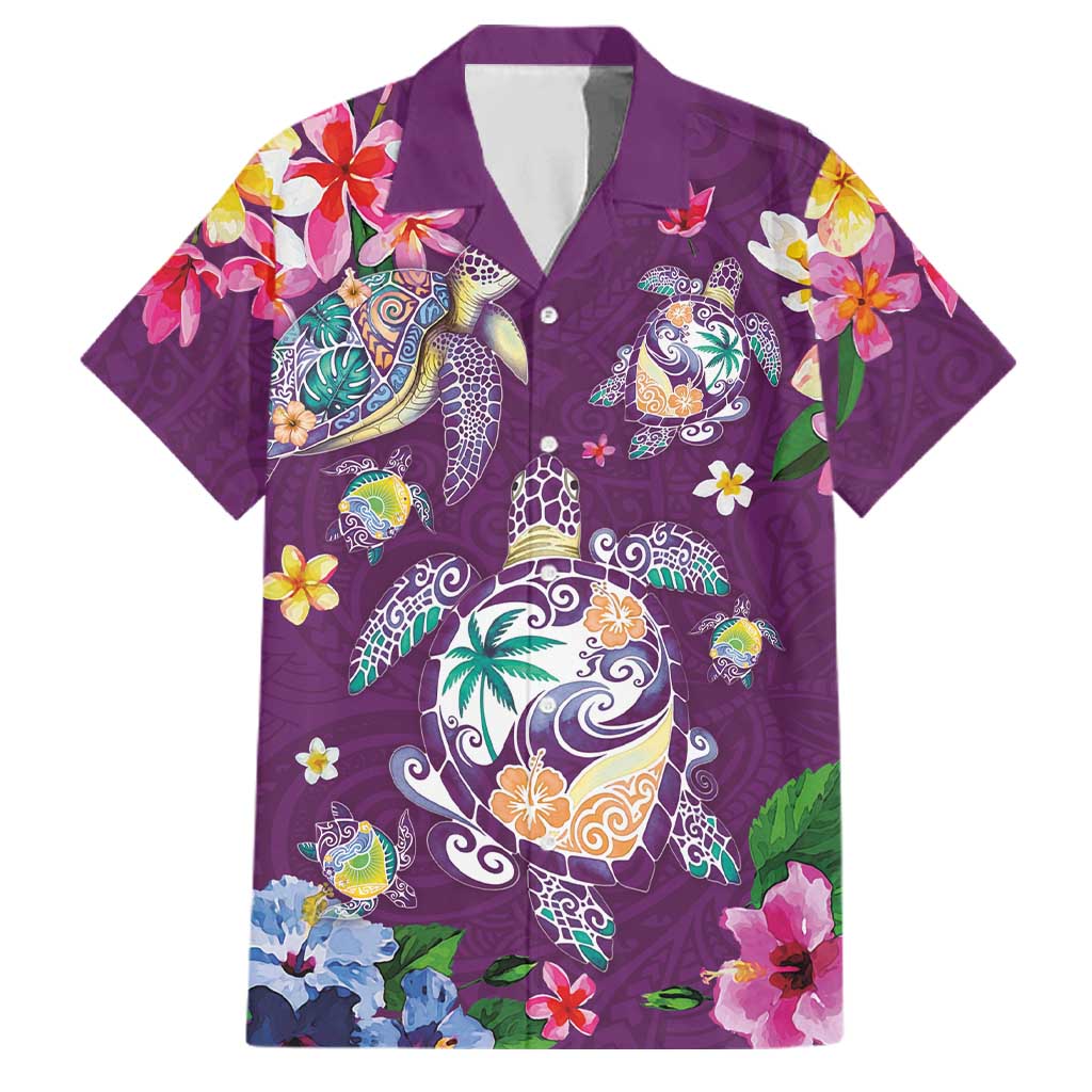 Hawaiian Turtles and Tropical Plants Family Matching Short Sleeve Bodycon Dress and Hawaiian Shirt Purple Watercolor LT03 Dad's Shirt - Short Sleeve Purple - Polynesian Pride