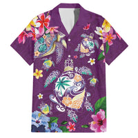 Hawaiian Turtles and Tropical Plants Family Matching Short Sleeve Bodycon Dress and Hawaiian Shirt Purple Watercolor LT03 Dad's Shirt - Short Sleeve Purple - Polynesian Pride