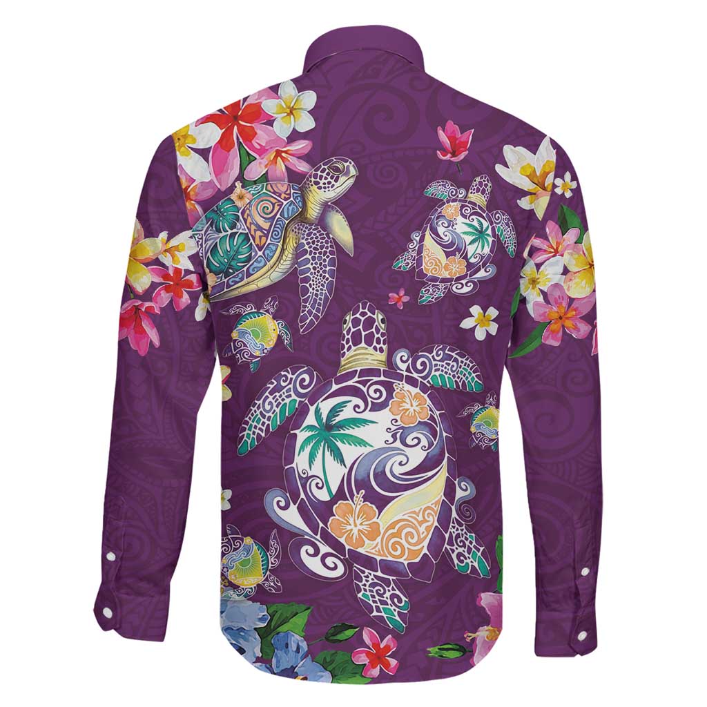 Hawaiian Turtles and Tropical Plants Family Matching Short Sleeve Bodycon Dress and Hawaiian Shirt Purple Watercolor LT03 - Polynesian Pride