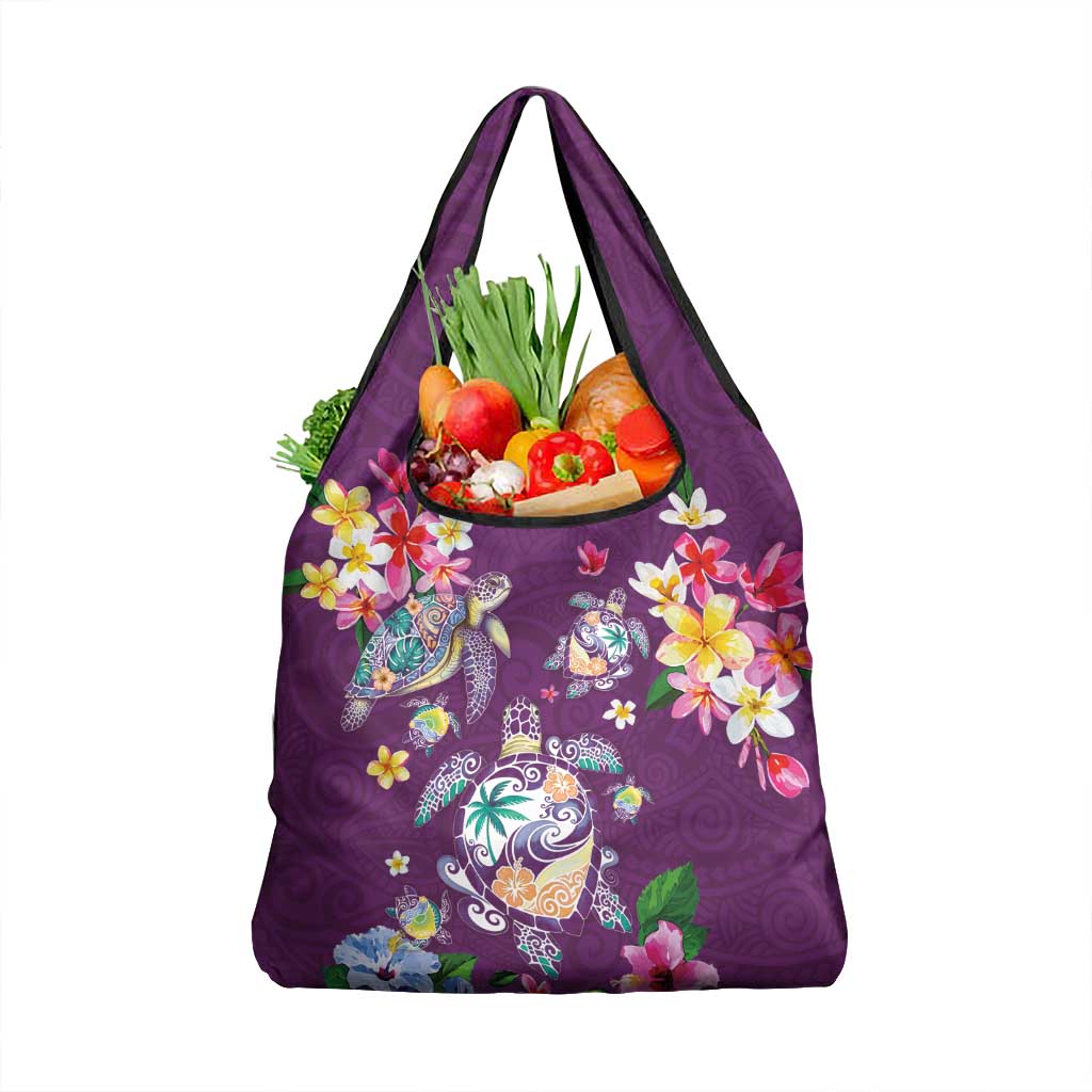 Hawaiian Turtles and Tropical Plants Grocery Bag Purple Watercolor LT03 1-pack One Size Purple - Polynesian Pride