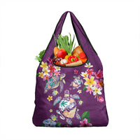 Hawaiian Turtles and Tropical Plants Grocery Bag Purple Watercolor LT03 1-pack One Size Purple - Polynesian Pride