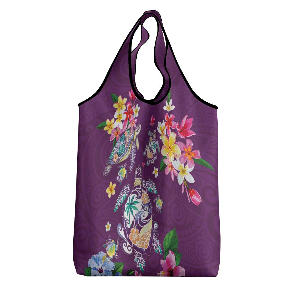 Hawaiian Turtles and Tropical Plants Grocery Bag Purple Watercolor LT03 - Polynesian Pride