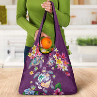 Hawaiian Turtles and Tropical Plants Grocery Bag Purple Watercolor LT03 - Polynesian Pride