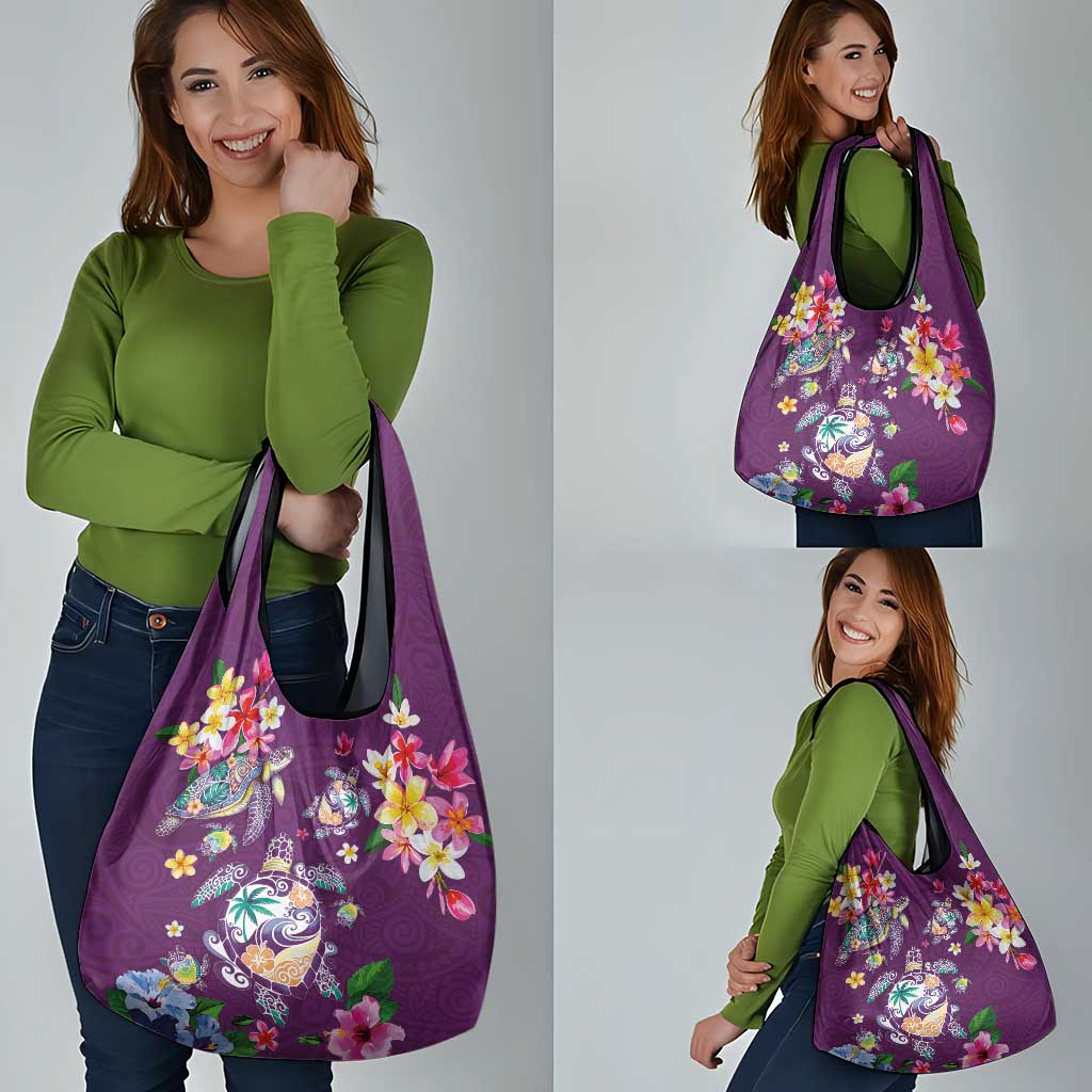 Hawaiian Turtles and Tropical Plants Grocery Bag Purple Watercolor LT03 - Polynesian Pride