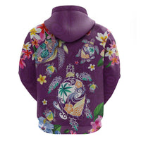 Hawaiian Turtles and Tropical Plants Hoodie Purple Watercolor