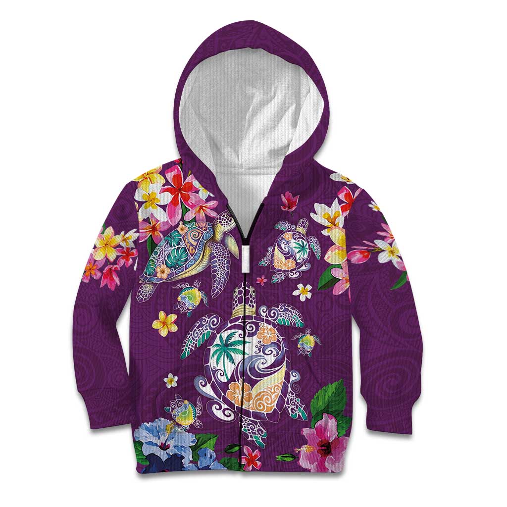 Hawaiian Turtles and Tropical Plants Kid Hoodie Purple Watercolor