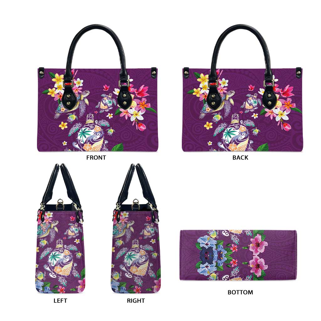 Hawaiian Turtles and Tropical Plants Leather Bag Purple Watercolor LT03 - Polynesian Pride