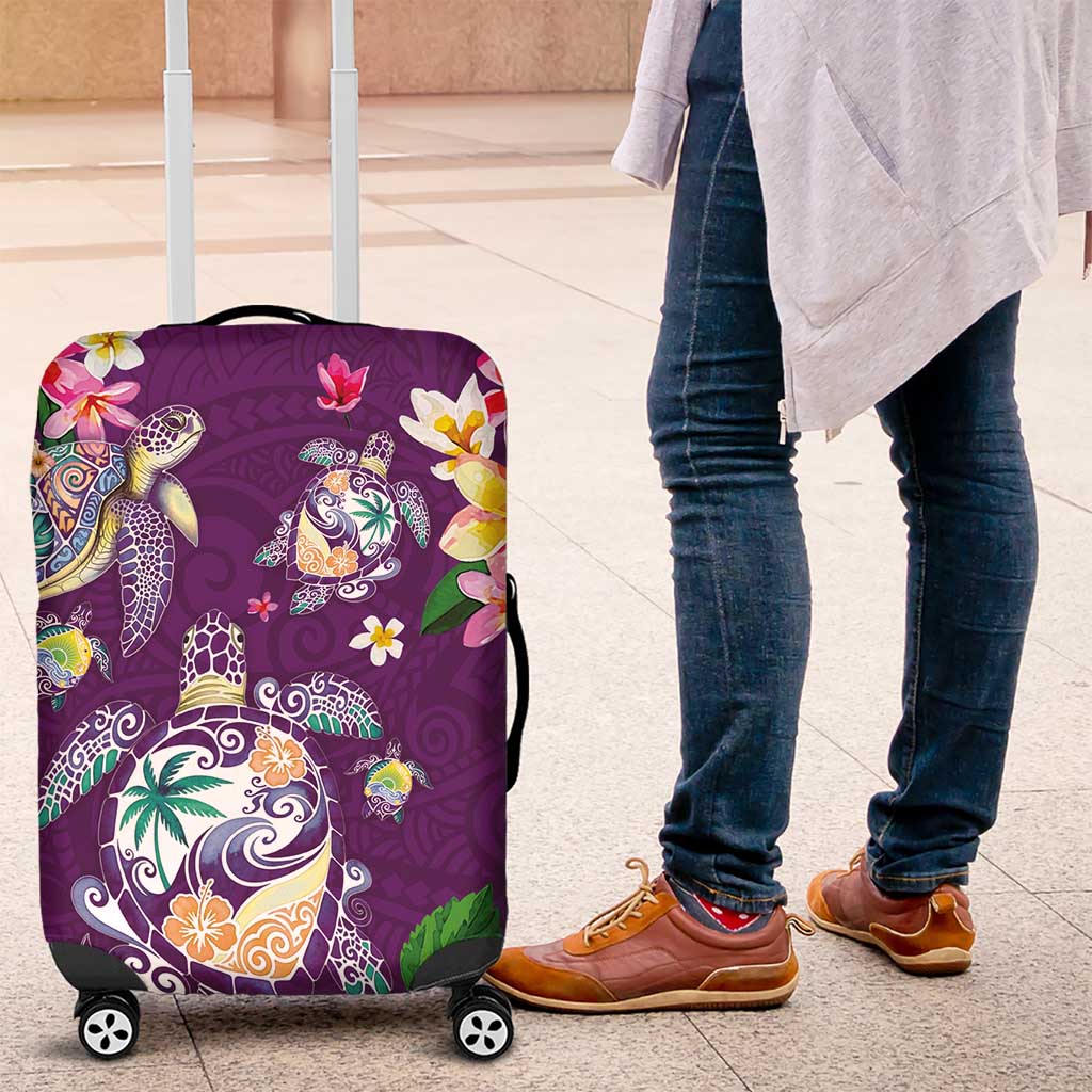 Hawaiian Turtles and Tropical Plants Luggage Cover Purple Watercolor