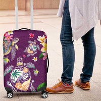 Hawaiian Turtles and Tropical Plants Luggage Cover Purple Watercolor