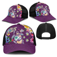 Hawaiian Turtles and Tropical Plants Mesh Trucker Cap Purple Watercolor