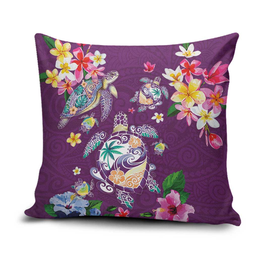 Hawaiian Turtles and Tropical Plants Pillow Cover Purple Watercolor LT03 Purple - Polynesian Pride