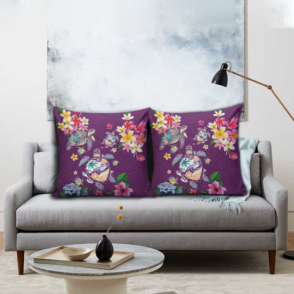 Hawaiian Turtles and Tropical Plants Pillow Cover Purple Watercolor LT03 - Polynesian Pride