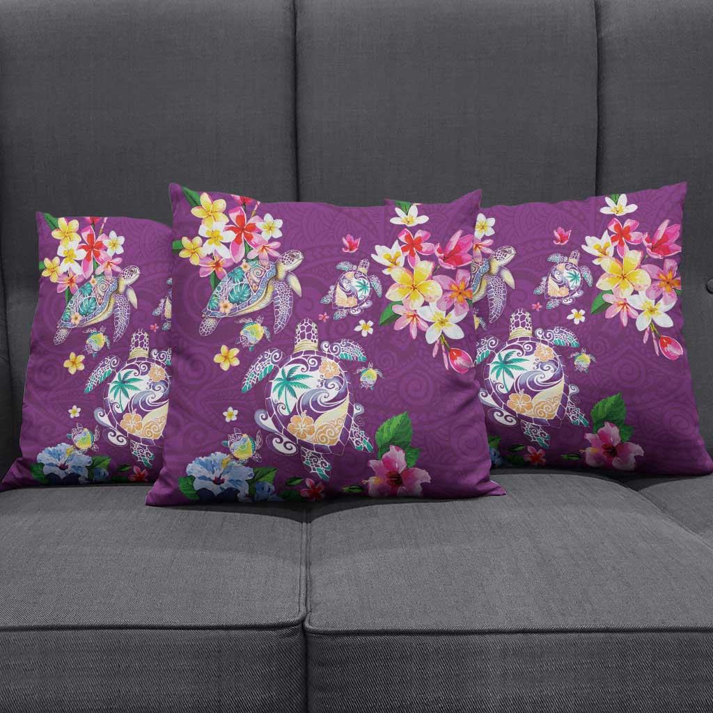 Hawaiian Turtles and Tropical Plants Pillow Cover Purple Watercolor LT03 - Polynesian Pride
