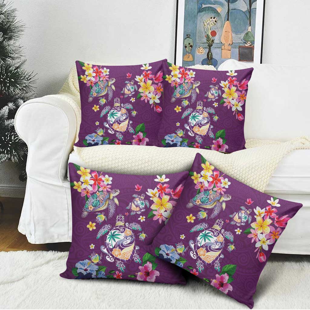 Hawaiian Turtles and Tropical Plants Pillow Cover Purple Watercolor LT03 - Polynesian Pride