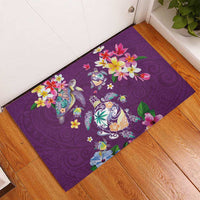 Hawaiian Turtles and Tropical Plants Rubber Doormat Purple Watercolor