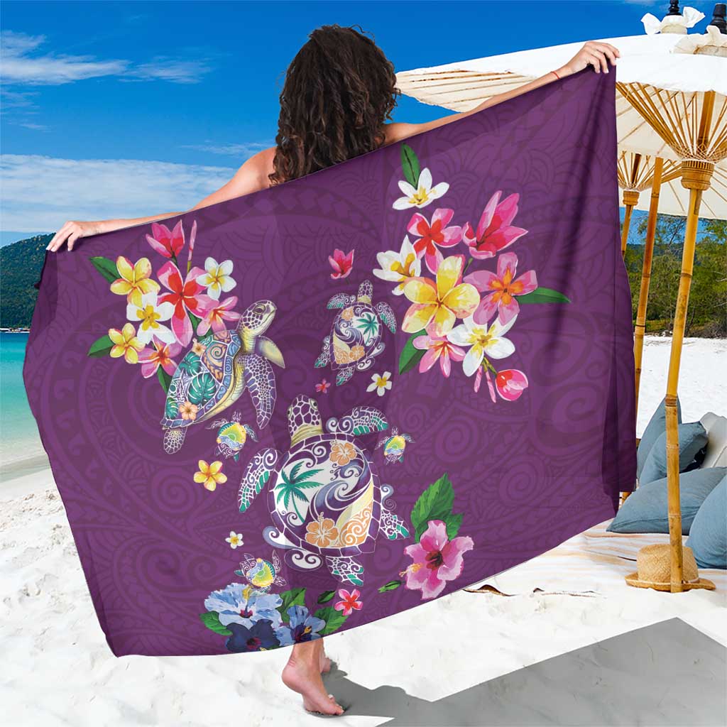Hawaiian Turtles and Tropical Plants Sarong Purple Watercolor