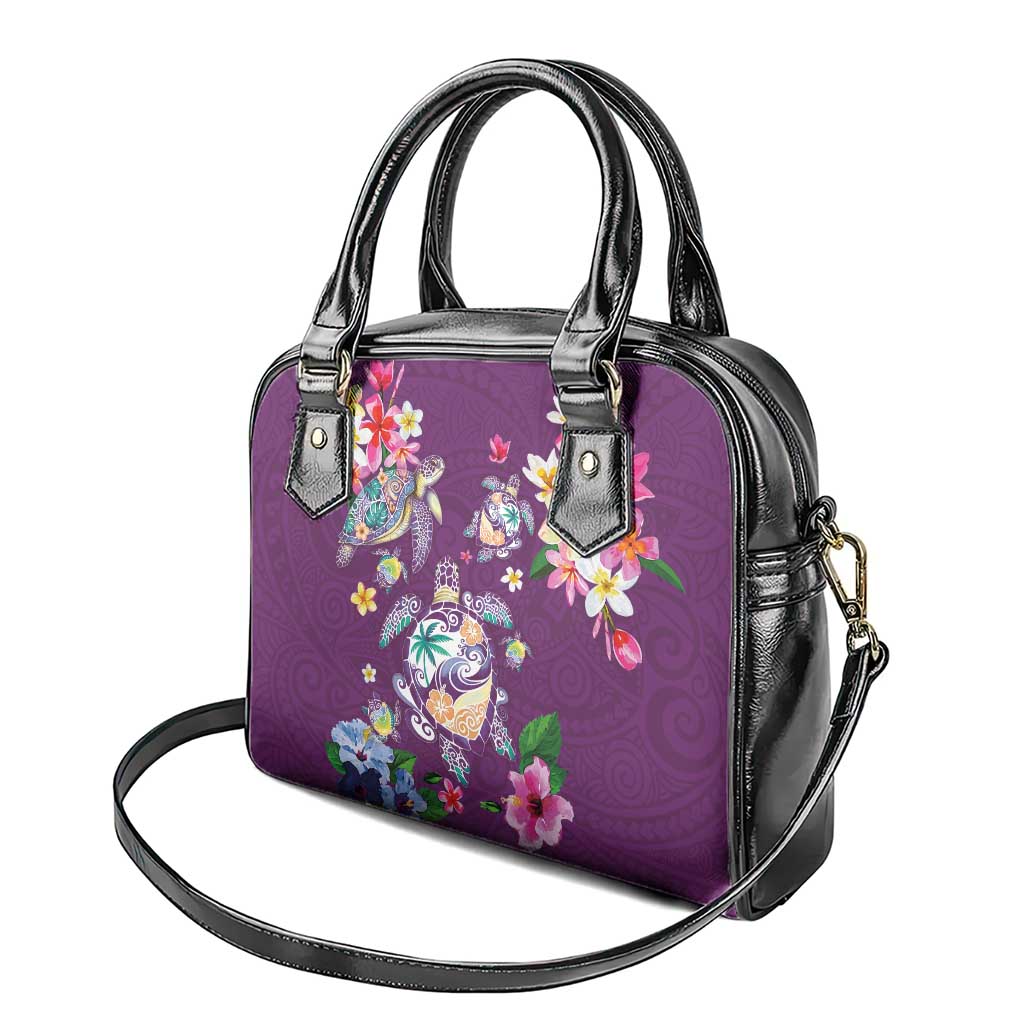 Hawaiian Turtles and Tropical Plants Shoulder Handbag Purple Watercolor