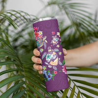 Hawaiian Turtles and Tropical Plants Skinny Tumbler Purple Watercolor