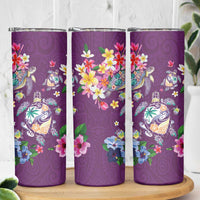 Hawaiian Turtles and Tropical Plants Skinny Tumbler Purple Watercolor