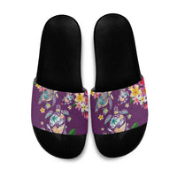 Hawaiian Turtles and Tropical Plants Slide Sandals Purple Watercolor LT03 Purple - Polynesian Pride