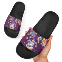 Hawaiian Turtles and Tropical Plants Slide Sandals Purple Watercolor LT03 - Polynesian Pride