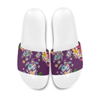 Hawaiian Turtles and Tropical Plants Slide Sandals Purple Watercolor LT03 Purple - Polynesian Pride