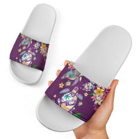 Hawaiian Turtles and Tropical Plants Slide Sandals Purple Watercolor LT03 - Polynesian Pride