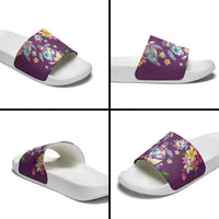 Hawaiian Turtles and Tropical Plants Slide Sandals Purple Watercolor LT03 - Polynesian Pride