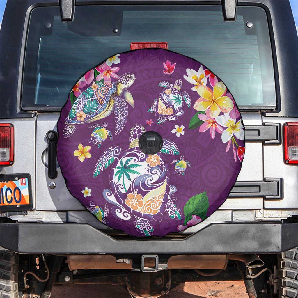 Hawaiian Turtles and Tropical Plants Spare Tire Cover Purple Watercolor LT03 Purple - Polynesian Pride