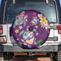 Hawaiian Turtles and Tropical Plants Spare Tire Cover Purple Watercolor LT03 Purple - Polynesian Pride