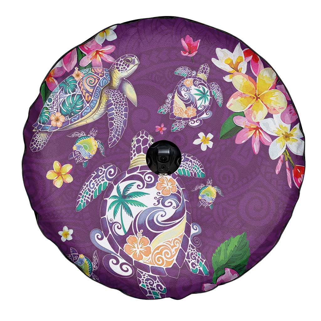 Hawaiian Turtles and Tropical Plants Spare Tire Cover Purple Watercolor LT03 - Polynesian Pride