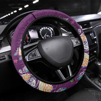 Hawaiian Turtles and Tropical Plants Steering Wheel Cover Purple Watercolor