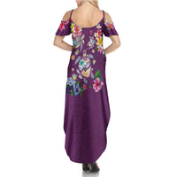 Hawaiian Turtles and Tropical Plants Summer Maxi Dress Purple Watercolor