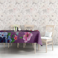 Hawaiian Turtles and Tropical Plants Tablecloth Purple Watercolor