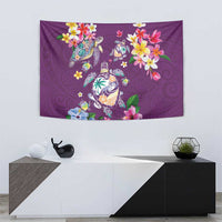Hawaiian Turtles and Tropical Plants Tapestry Purple Watercolor