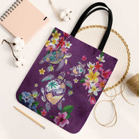 Hawaiian Turtles and Tropical Plants Tote Bag Purple Watercolor LT03 Black Strap One Size Purple - Polynesian Pride