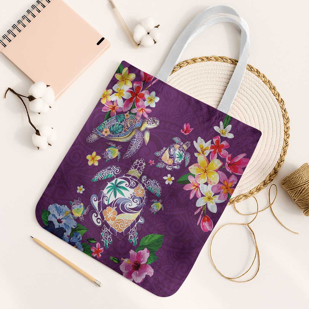 Hawaiian Turtles and Tropical Plants Tote Bag Purple Watercolor LT03 White Strap One Size Purple - Polynesian Pride